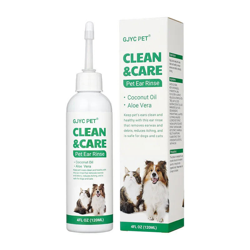 120ml Pet Ear Cleaner Ear Mite for Cats and Dogs - Coconut Oil & Aloe Vera Formula for Efficient Ear Hygiene and Mite Removal