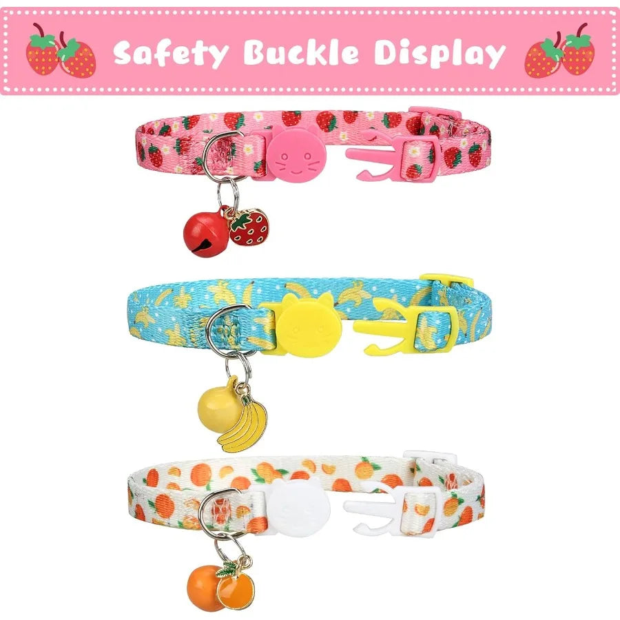 Breakaway Cat Collars with Bell Cute Pendants 3 Pack Safety Buckle Kitten Collars Adjustable Pet Collar Ideal for Girl Boy Cats