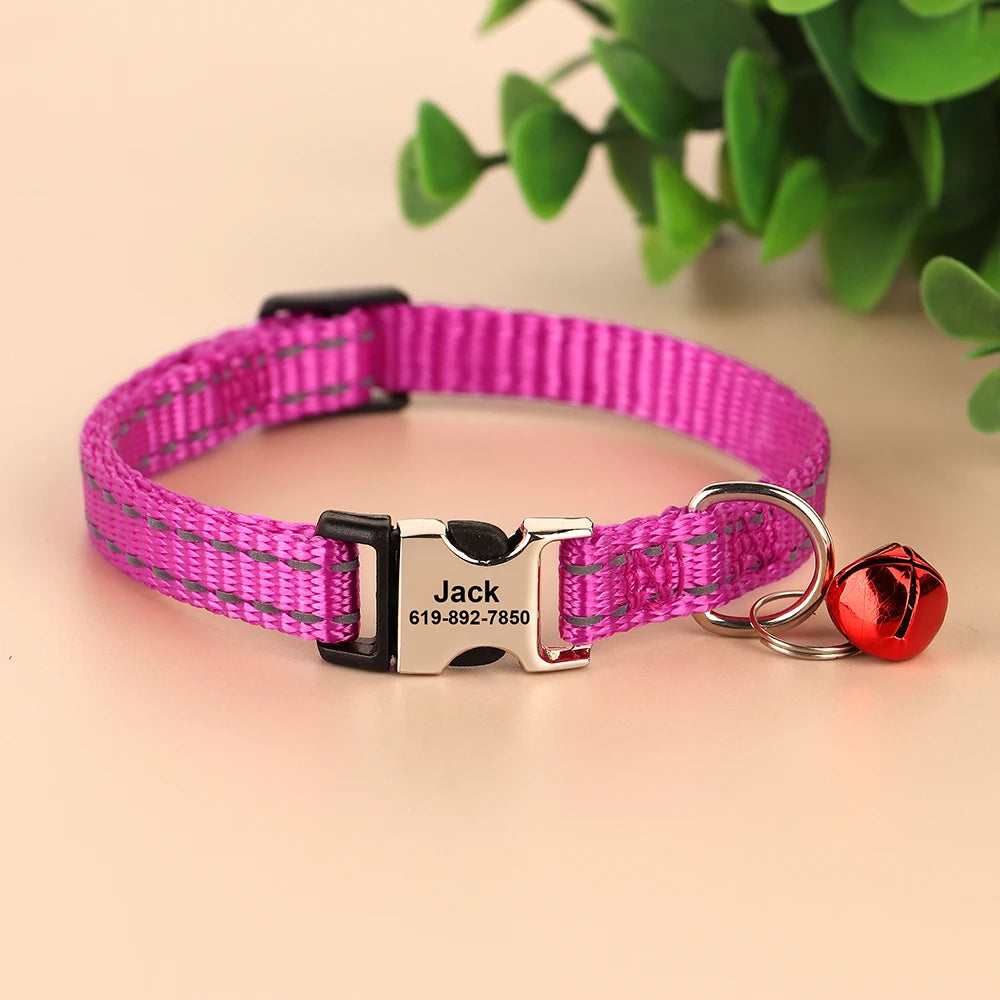 Cat Collar Free Personalized Kitten Collars Engraved Pet Puppy Name Necklace Collars Anti-lost for Cats Small Dogs Adjustable
