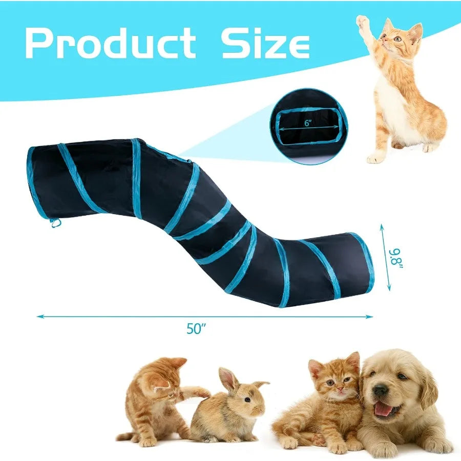 Cat Tunnel S2Way Cat Tunnels for Indoor Cats Collapsible Cat Play Tunnel Interactive Toy Maze Cat House with 1 Play Ball for Ca