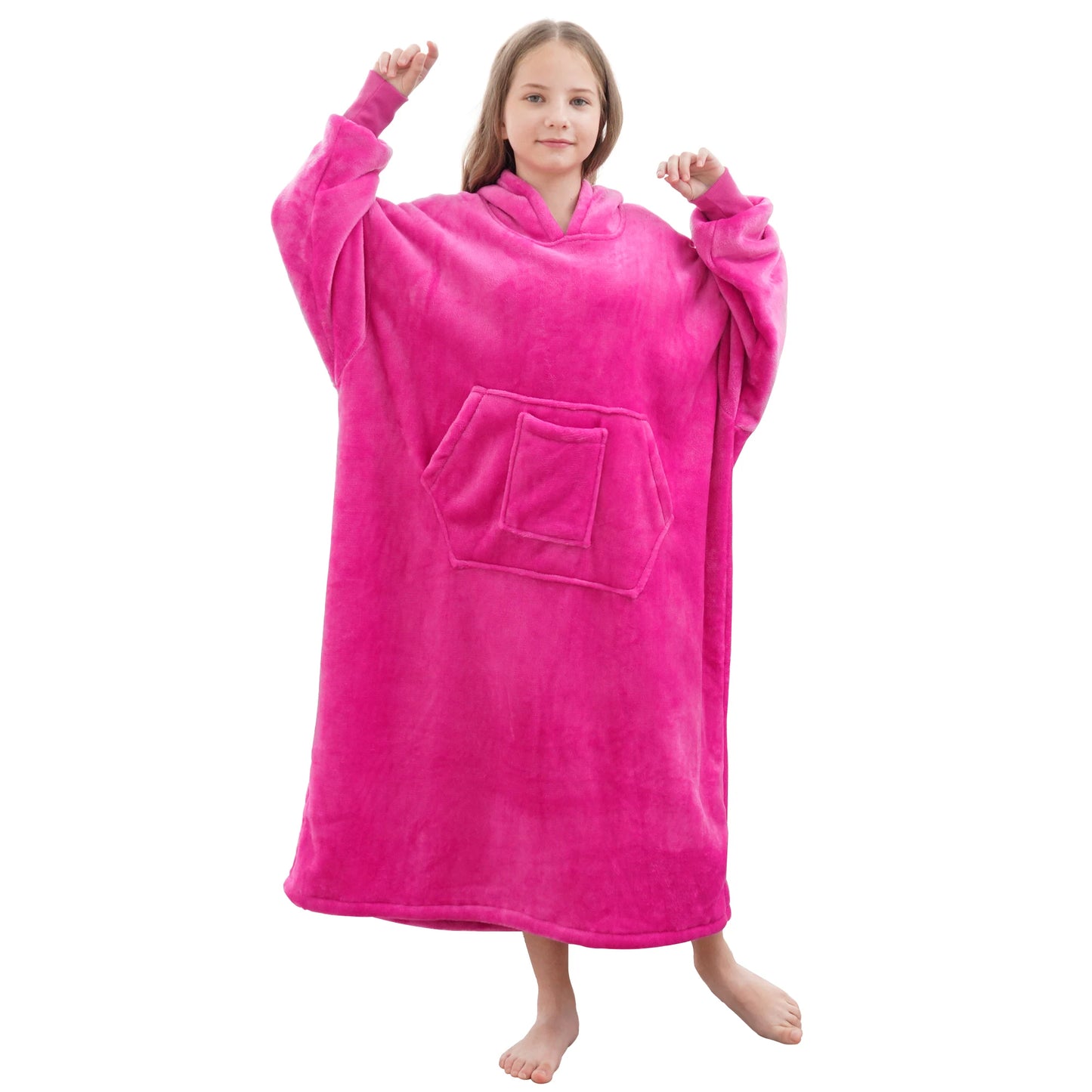 Winter children's large-sized pullover pajamas, with thick and fluffy lining, featuring pockets and sleeves, very comfortable