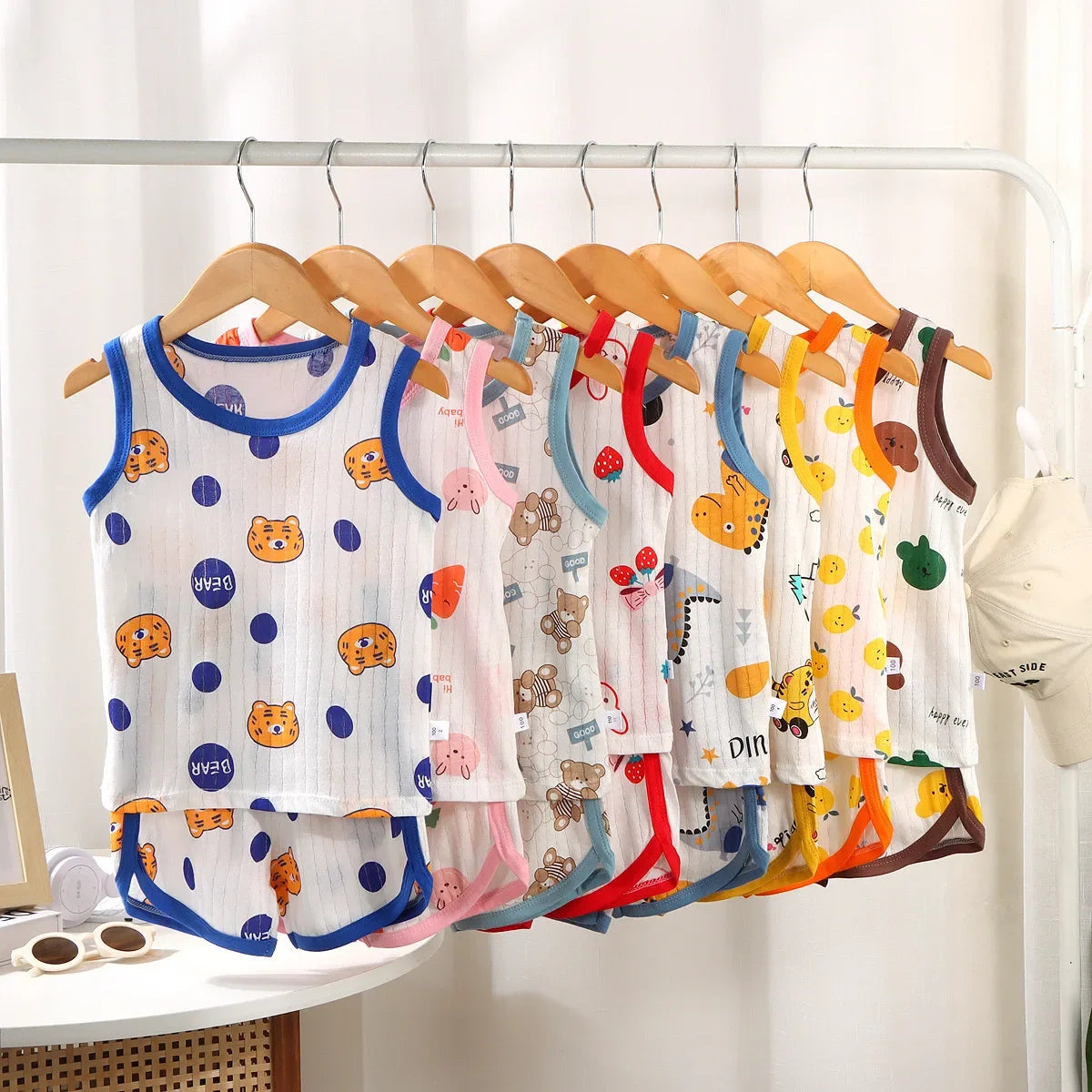 2025 New Kids Sleeveless Set Summer Cotton Girls' Shorts Pajamas Korean Style Boys' Tank Top Outfit Children Clothing Set