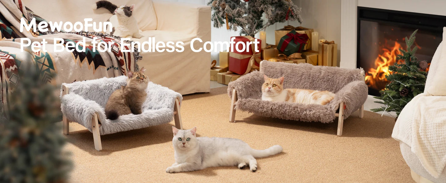 Cat Couch Bed Pet Sofa Wooden Indoor Elevated Cat Beds with Removable Mattress Cover Suitable for Animal Chessboard M