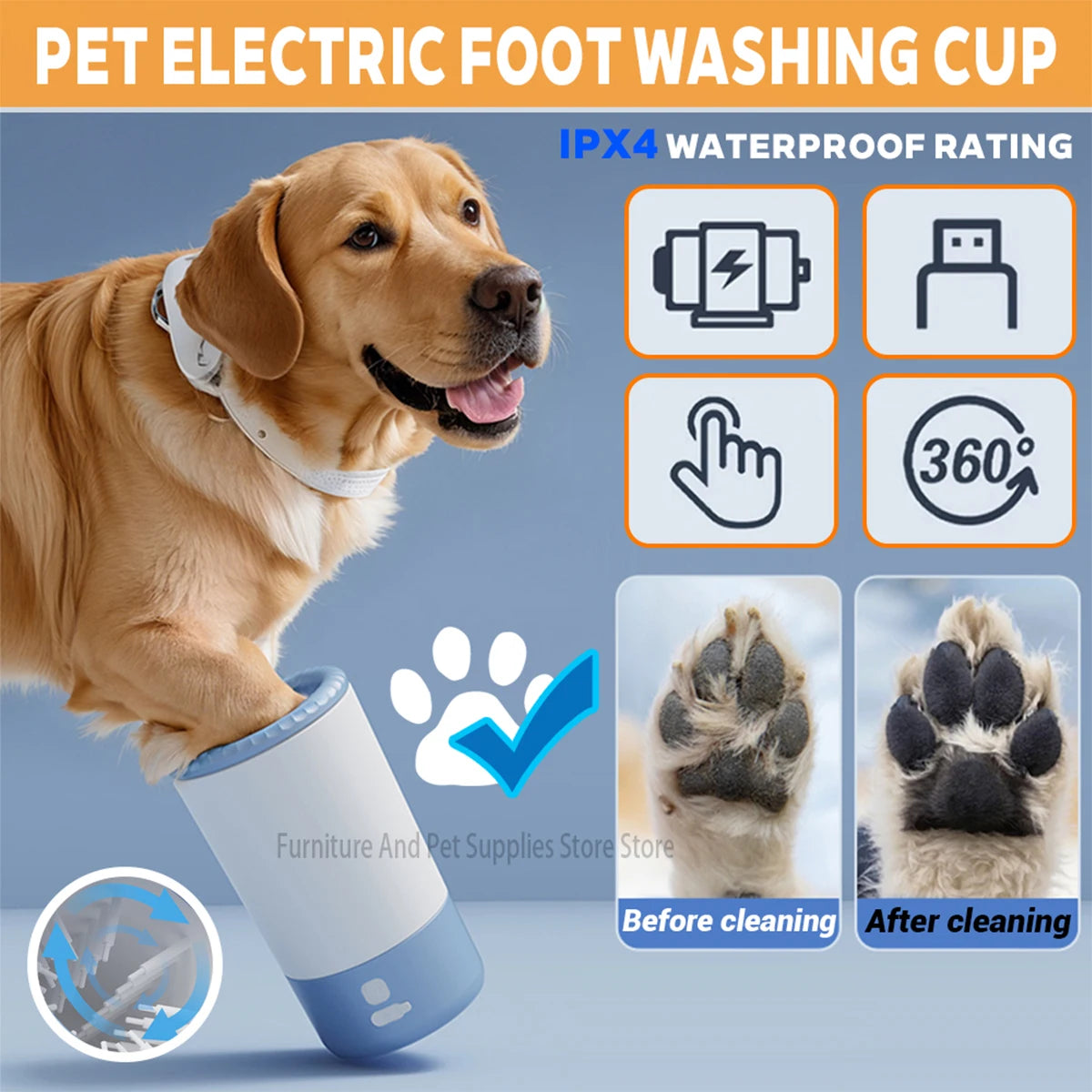 Pet Foot Washing Machine Electric Pet Paw Cleaner Automatic Dog Quick Cleaner Pet Paw Portable Low Noise Waterproof Foot Cup