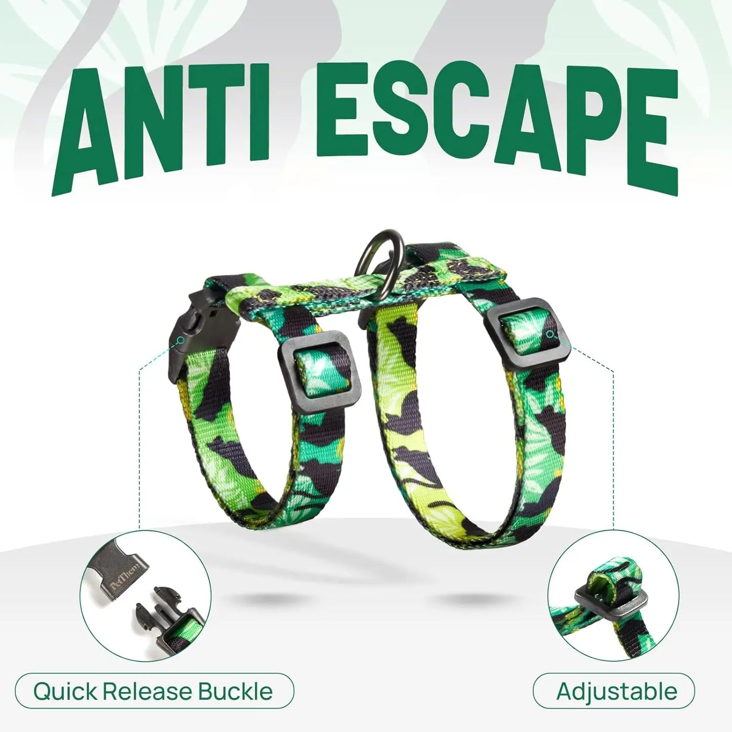 Cat Harness & Leash Set - Escape-Proof, Adjustable, Lightweight, Safe & Easy Walk, All Sizes (Green)
