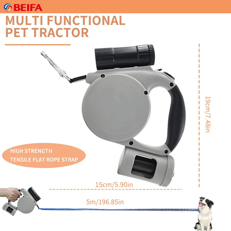 Multifunctional Retractable Dog Leash 5m / 16feet | Hands-Free Retractable Pet Lead, Built-In Storage Box And 3 Garbage Bag Roll