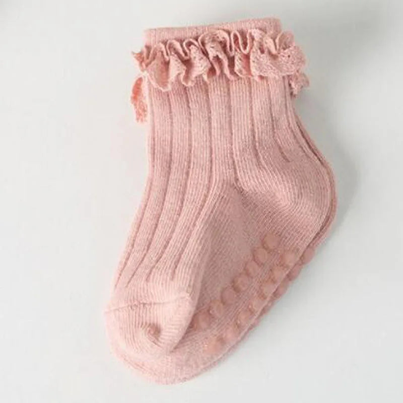 4Pair/lot new baby children's non-slip autumn winter cotton socks solid color baby foot socks
