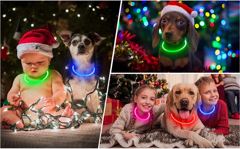 USB Charging Necklace Led Luminous Dog Collar Light , Flashing DIY Glowing Safety Anti Lost Cat Dogs Collar Accessories Supplies