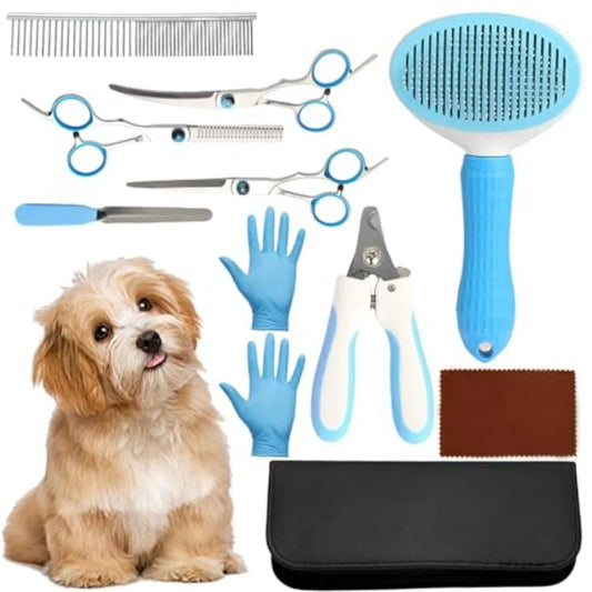 Dog Grooming Kit 9pcs Professional Scissors Set with Comb for Dogs Cats Dog Brush for Shedding Nail Clipper with Nail File Brus