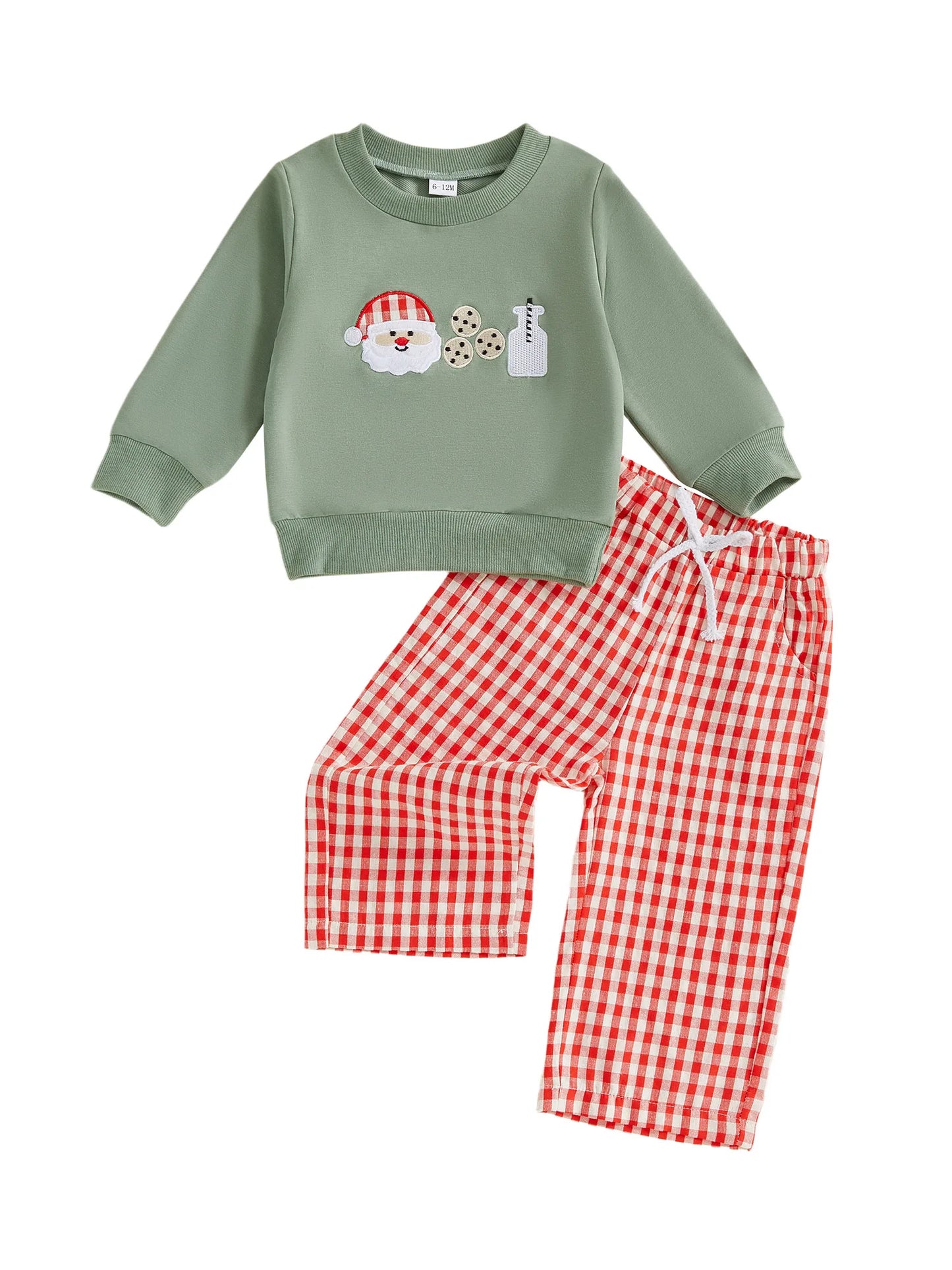 Infant Christmas Costume Reindeer Embroidery Hoodie Plaid Elastic Waist Pants 2 Piece Set for Baby Boy Girl
