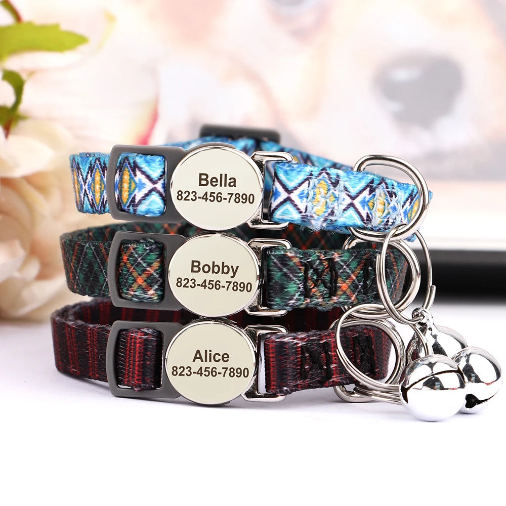 Cat Collar Free Personalized Kitten Collars Engraved Pet Puppy Name Necklace Collars Anti-lost for Cats Small Dogs Adjustable