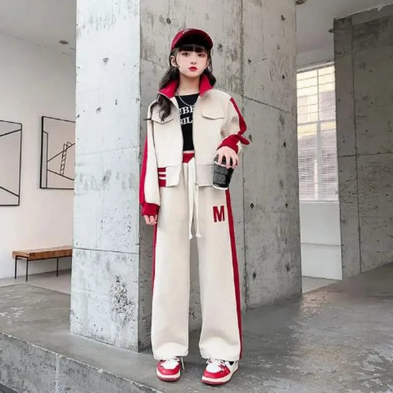 Sweatshirt Set Coat Pants Sports Baseball Children's Clothes 2025 Girl Autumn Winter Elementary Student Outfit
