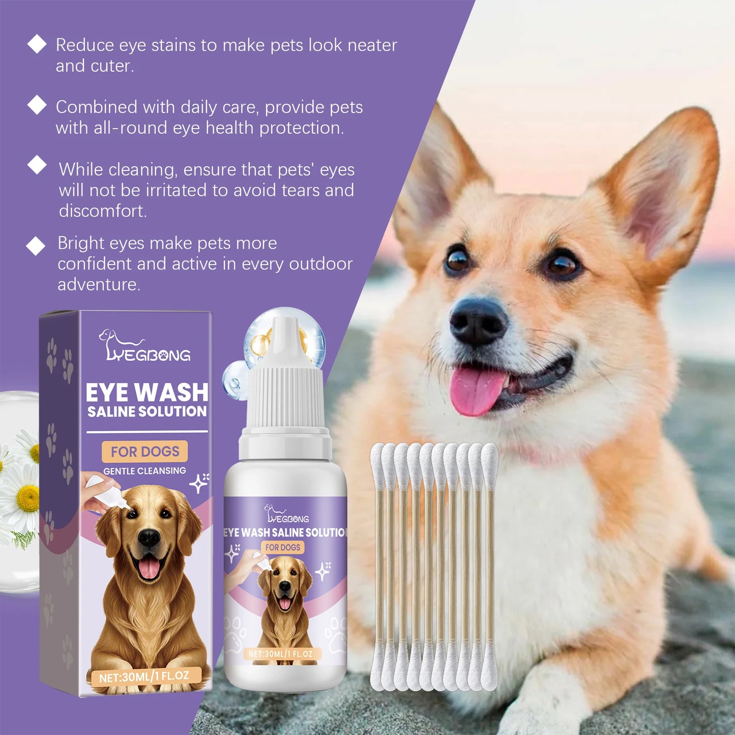 1-4PCS Dog Eye Wash Saline Solution Gently Cleans Tear Stains Soothes Irritation Relieves Discomfort Safe for Daily Eye Care