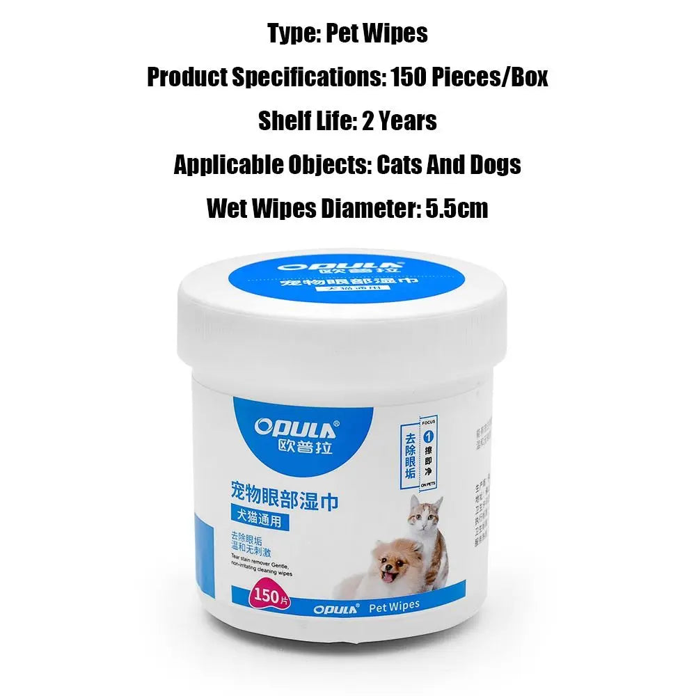 150pcs No Irritation Pet Eye Wipes Eyes Tear Stain Remover Ear Cleaning Wipes Dog Cat Tearmark Wet Wipes