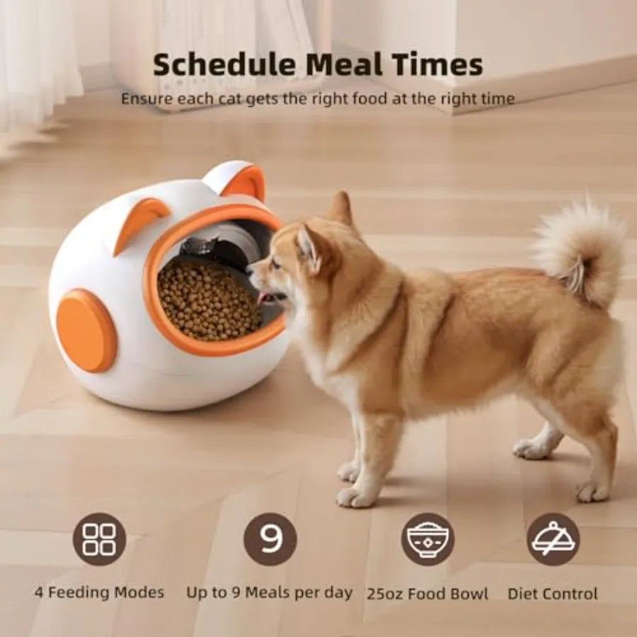 Smart RFID Cat Feeder with 3 Collar Sensors for MultiCat Homes Automatic Timed Feeding with 4 Modes Voice Recordin