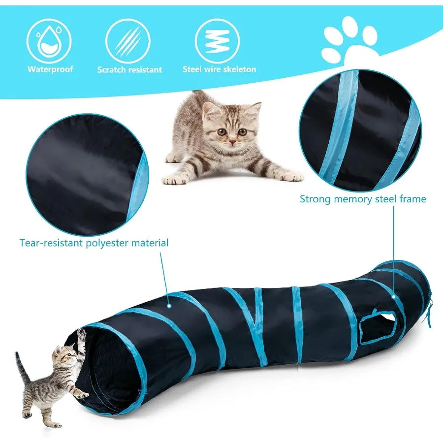 Cat Tunnel S2Way Cat Tunnels for Indoor Cats Collapsible Cat Play Tunnel Interactive Toy Maze Cat House with 1 Play Ball for Ca