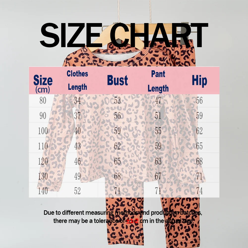 New Kids' Pajama Set Fashion Cute Leopard Print Spring Autumn Girls' Long Sleeve Long Pants Velvet Sleepwear Children's Clothing