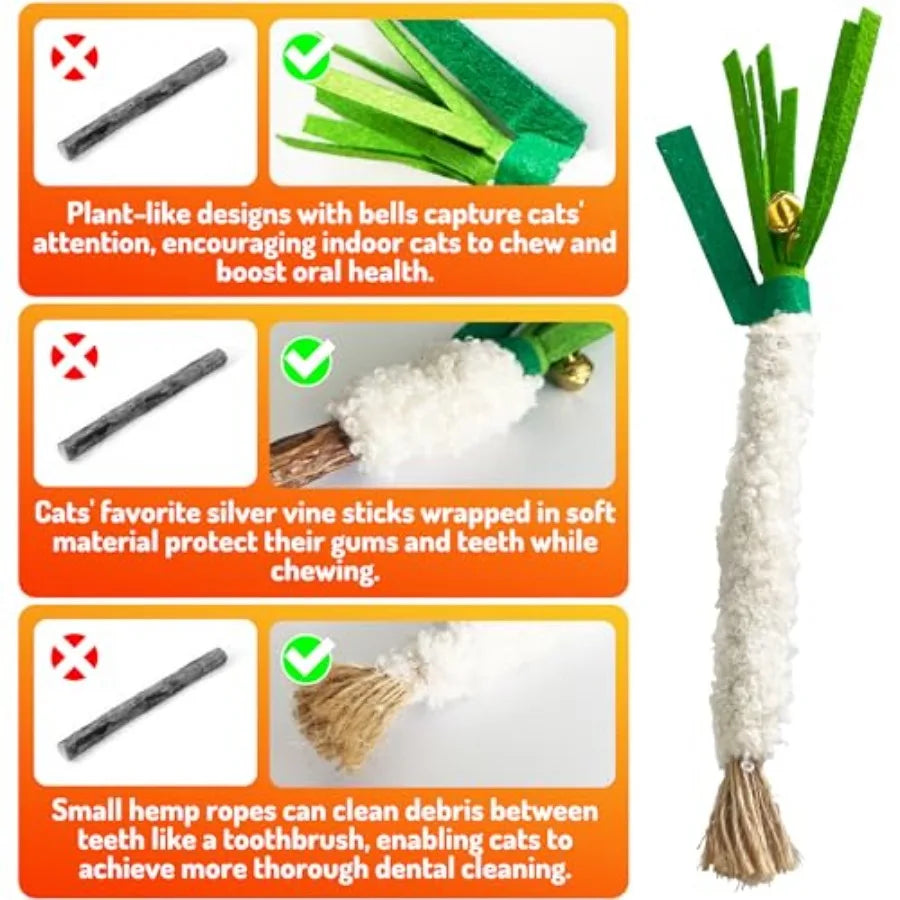 Catnip Chew Stick 4PCS with Wrapped Cotton Rope tural Dental Care Cat Toy for Teeth Cleaning Gum Health Satisfies Chewing Insti