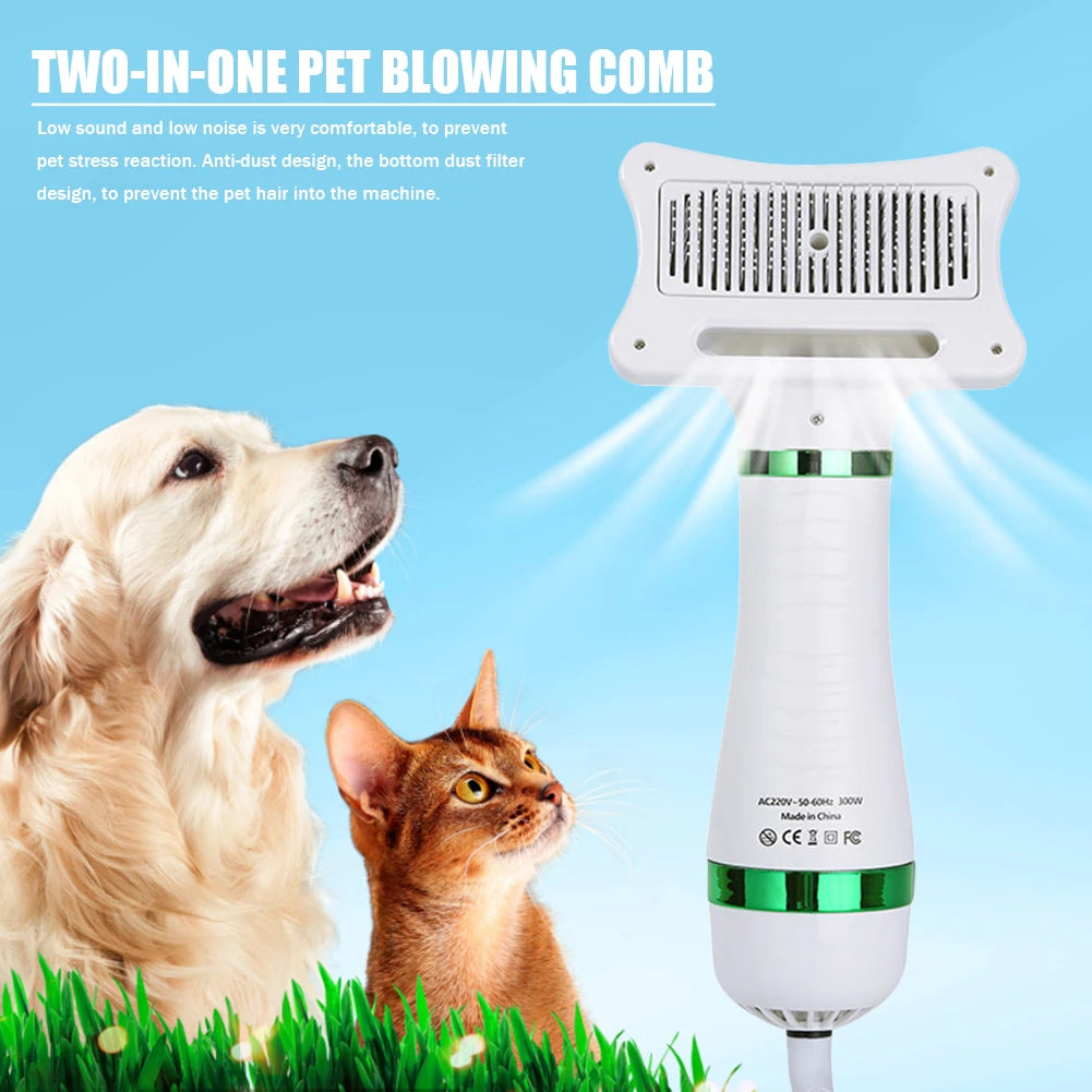 2 in 1 Portable Cat Grooming Brush Low Noise Dog Hair Dryer Comb Pet Hair Removal Comb Dust-Proof for Small Medium Big Dogs Cats