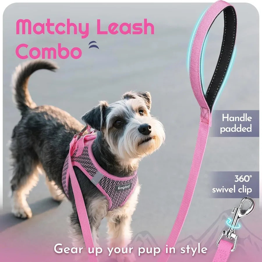 Small Dog Harness and Leash Set Step in Puppy Vest with Breathable Soft Mesh Walking Reflective Pet Harness for Small Dogs Pink