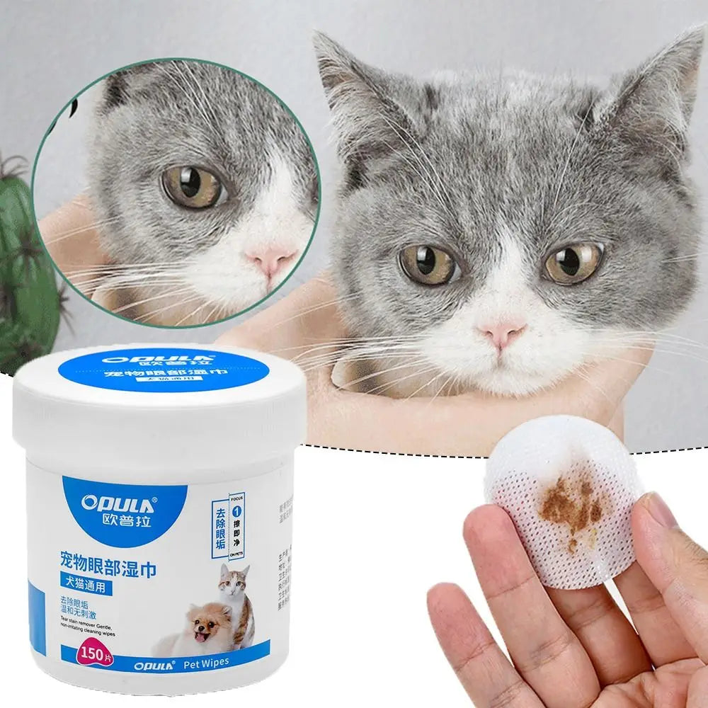 150pcs No Irritation Pet Eye Wipes Eyes Tear Stain Remover Ear Cleaning Wipes Dog Cat Tearmark Wet Wipes