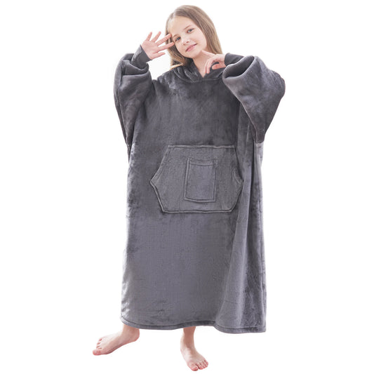 Winter children's large-sized pullover pajamas, with thick and fluffy lining, featuring pockets and sleeves, very comfortable