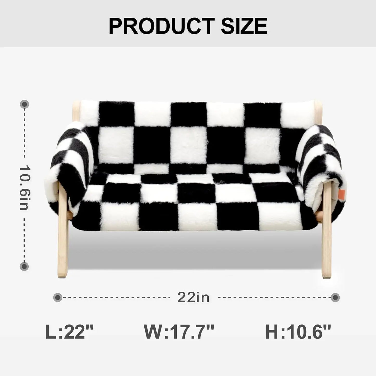 Cat Couch Bed Pet Sofa Wooden Indoor Elevated Cat Beds with Removable Mattress Cover Suitable for Animal Chessboard M