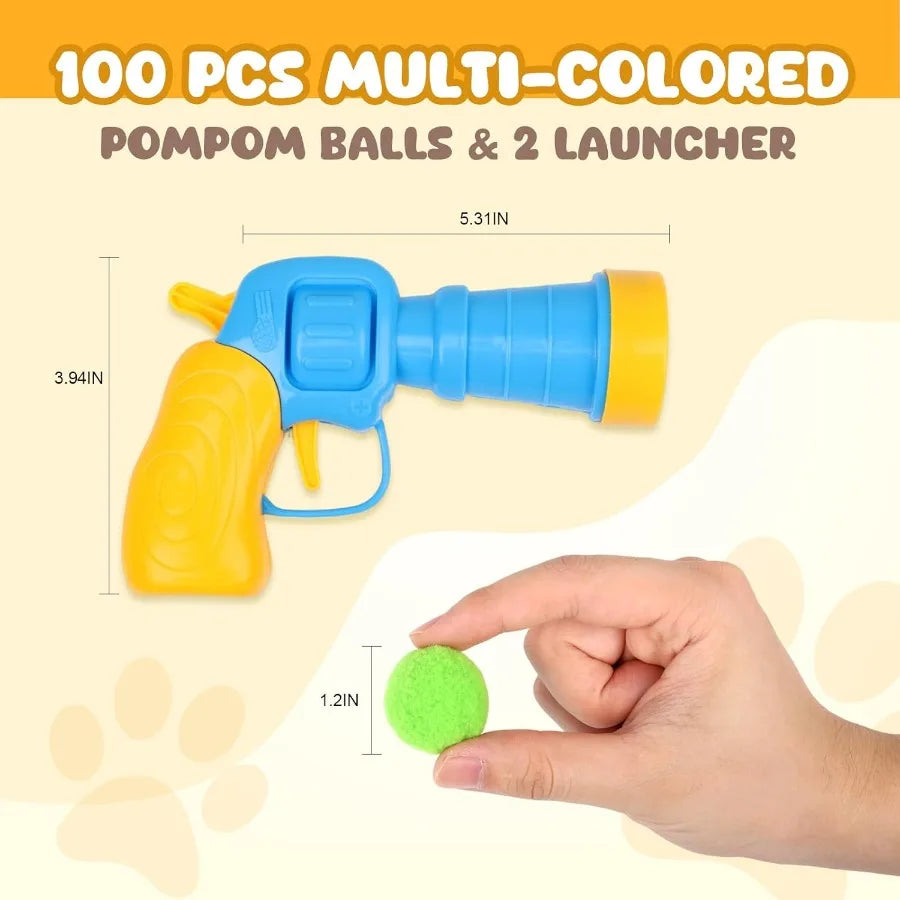 100Pcs Cat Toys Pom Pom Ba with 2 Launchers Set Interactive Cat Toy Stuff for Indoor Both Adult and Kitten Toys