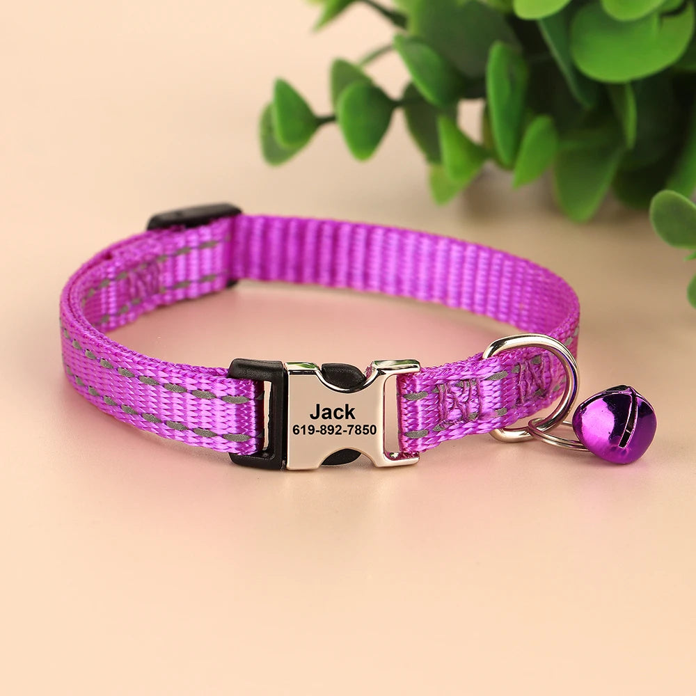 Cat Collar Free Personalized Kitten Collars Engraved Pet Puppy Name Necklace Collars Anti-lost for Cats Small Dogs Adjustable
