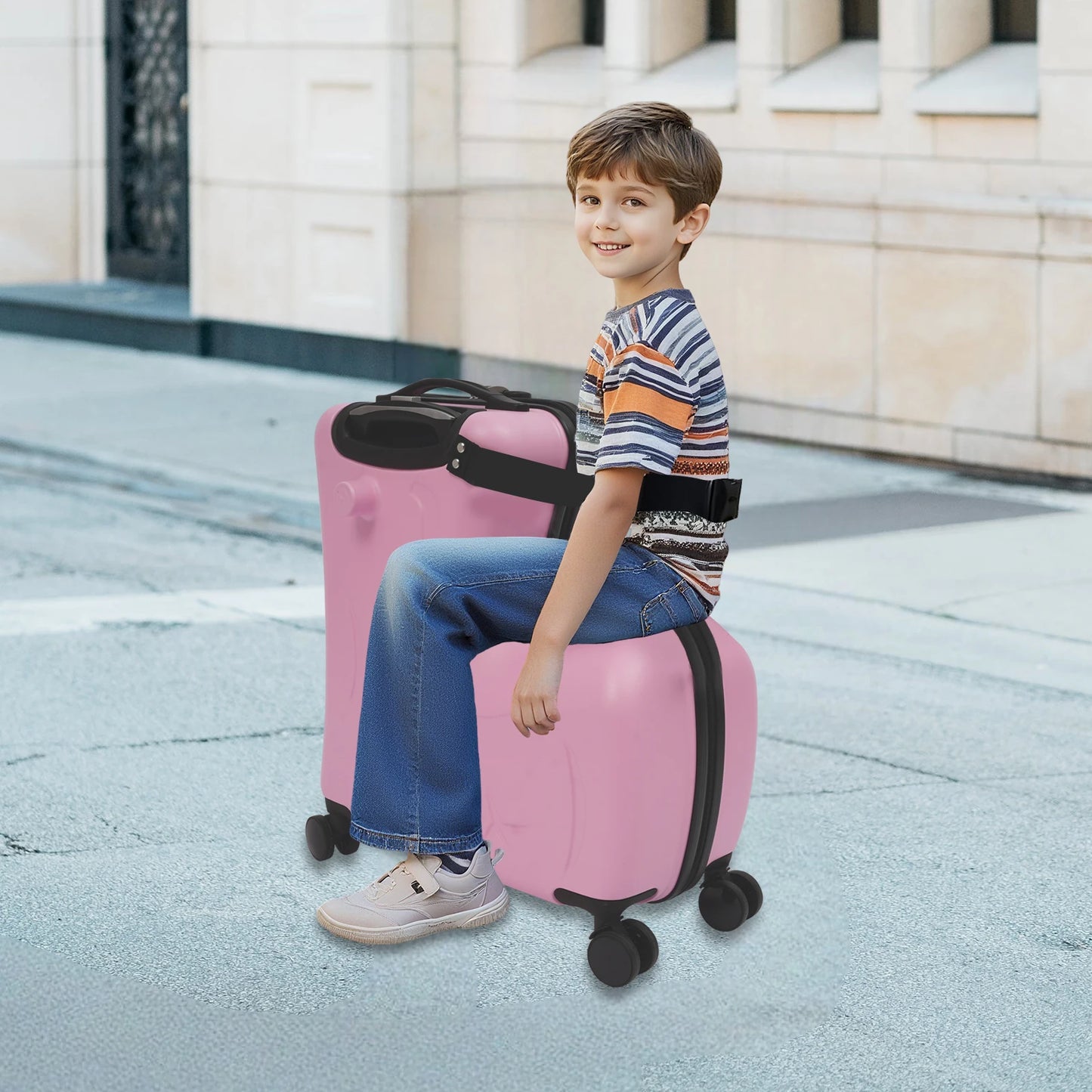 Suitcase Portable Children's Travel Thickening Trolley Case, 20L Unisex Travel Kids Luggage Kid Suitcase Rideable (Pink)