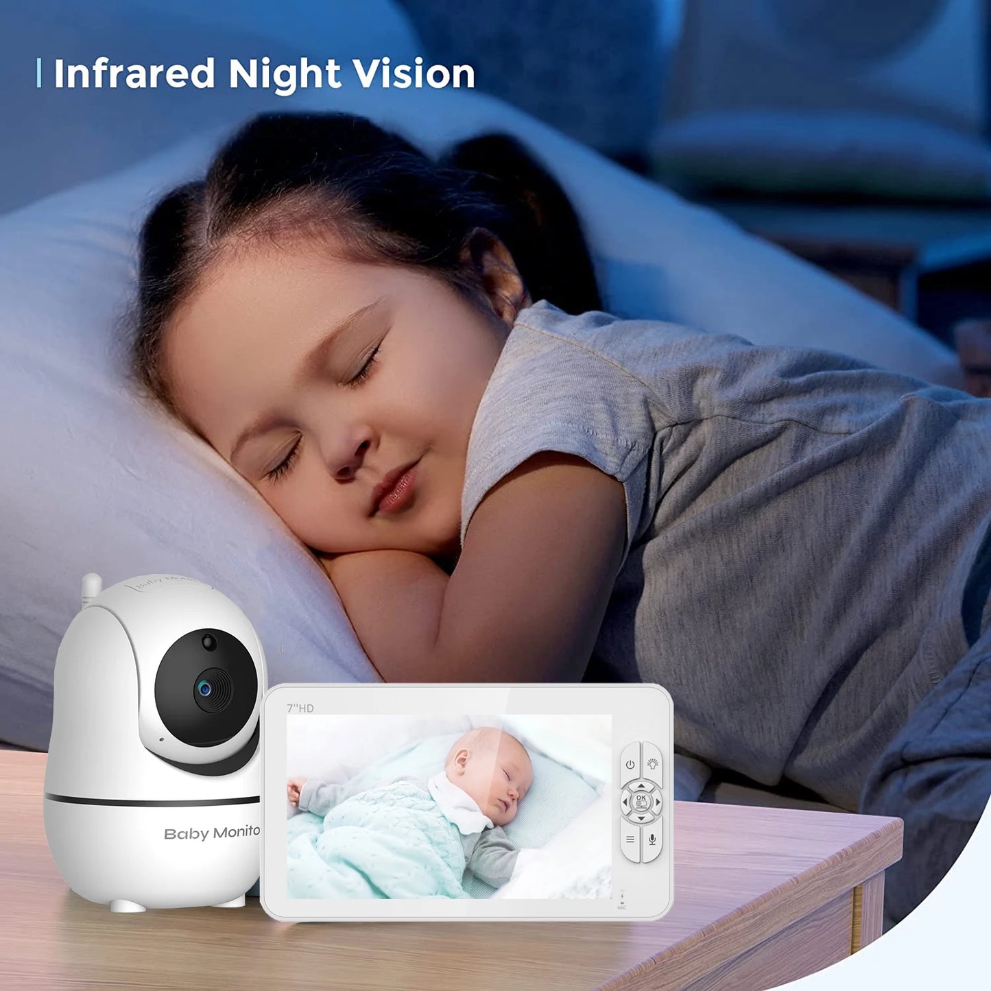 7 Inch Wireles Baby Monitor Babyphone Security Video Dual Cameras Bebe 720P IPS Nanny VOX HD Night Vision PTZ  Temperature