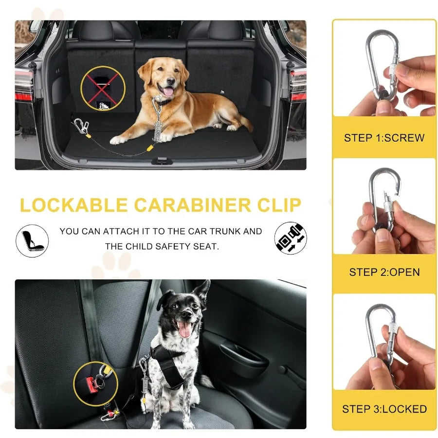 Dog Seat Belt Harness for Car 5in1 Coated Wire Dog Seatbelt Shock SpringLoaded No Chew Pet Dog Car Seatbelt Leash with Removabl