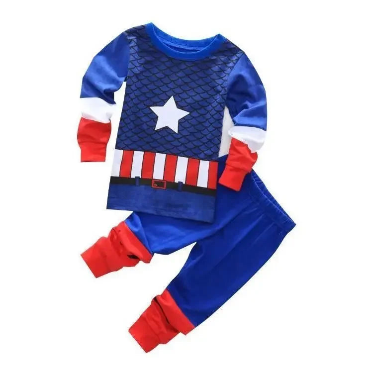 Disney children's thermal underwear set Spider Batman Hulk Superman pajamas T-shirt tops trousers toddler baby autumn pajamas