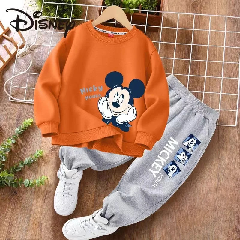 Autumn Baby Girl Boy Clothes Set Children Disney Mickey Printing Sweatshirt Top and Pants Bottom Two Piece Suit Cotton Tracksuit