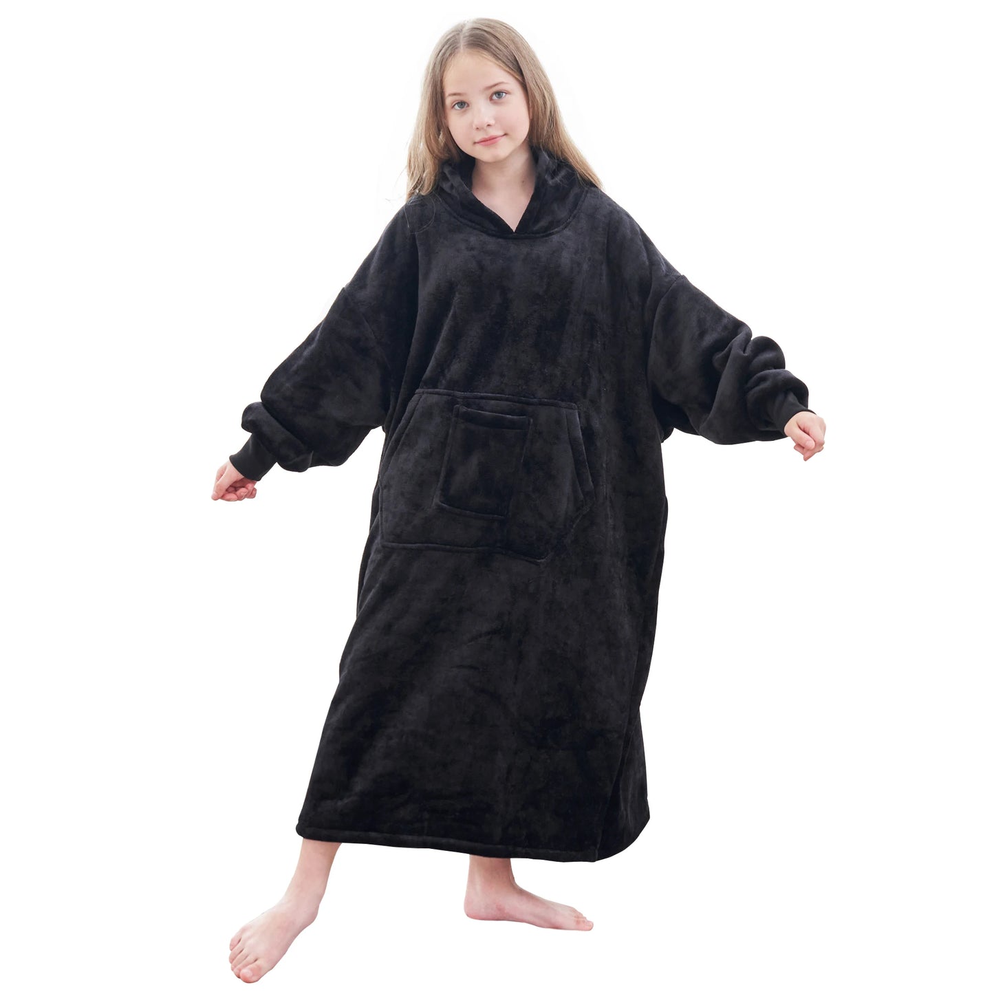 Winter children's large-sized pullover pajamas, with thick and fluffy lining, featuring pockets and sleeves, very comfortable