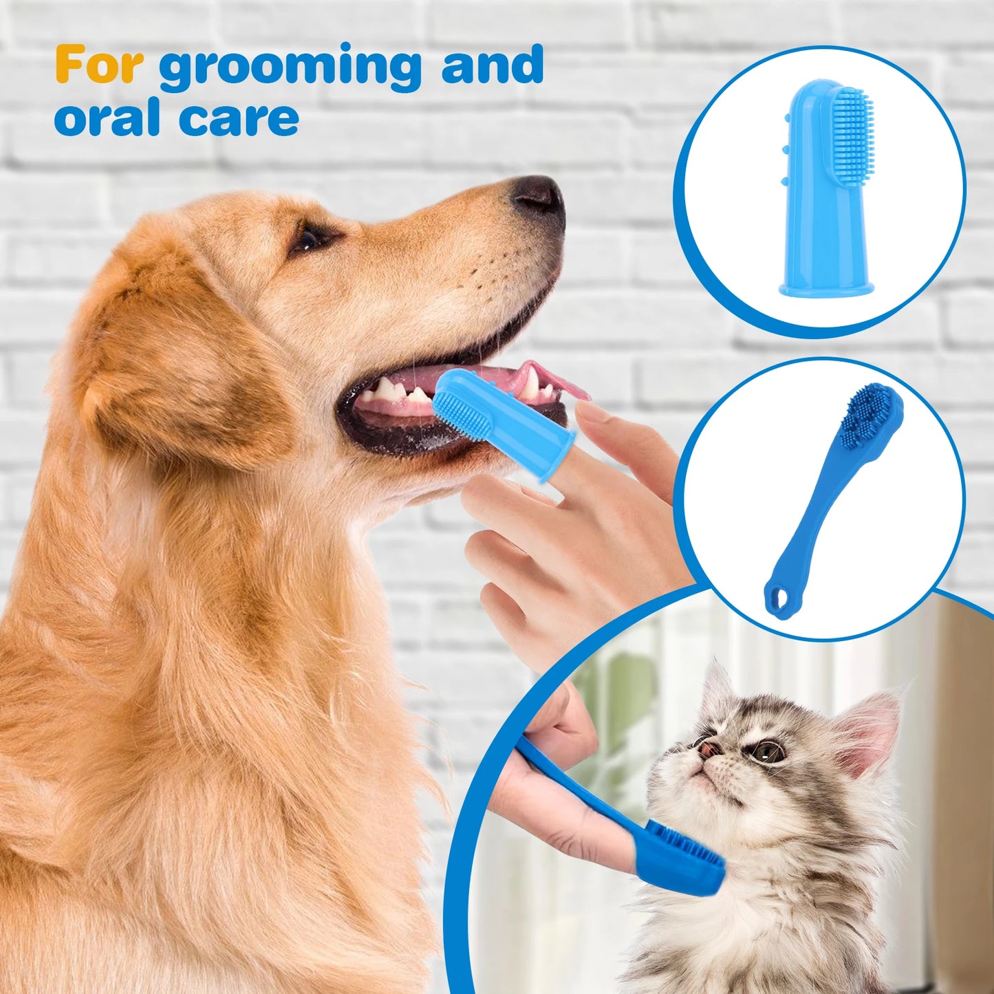 6PCS Pet Grooming Kit Silicone Dog Bath Brush Dog Toothbrush Finger Dog Bath Gloves Dog Shampoo Brush Cat Dog Bathing Supplies