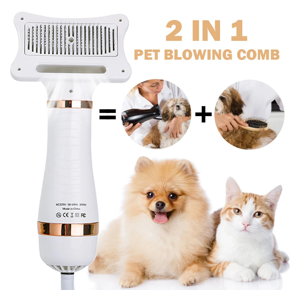 2 in 1 Portable Cat Grooming Brush Low Noise Dog Hair Dryer Comb Pet Hair Removal Comb Dust-Proof for Small Medium Big Dogs Cats