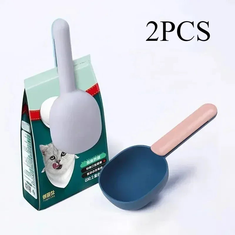 2PCS Dog Food Scoop Multifunctional Pet Feeding Spoon with Sealing Clip Grade Plastic Cat Food Dedicated Measuring Spoon