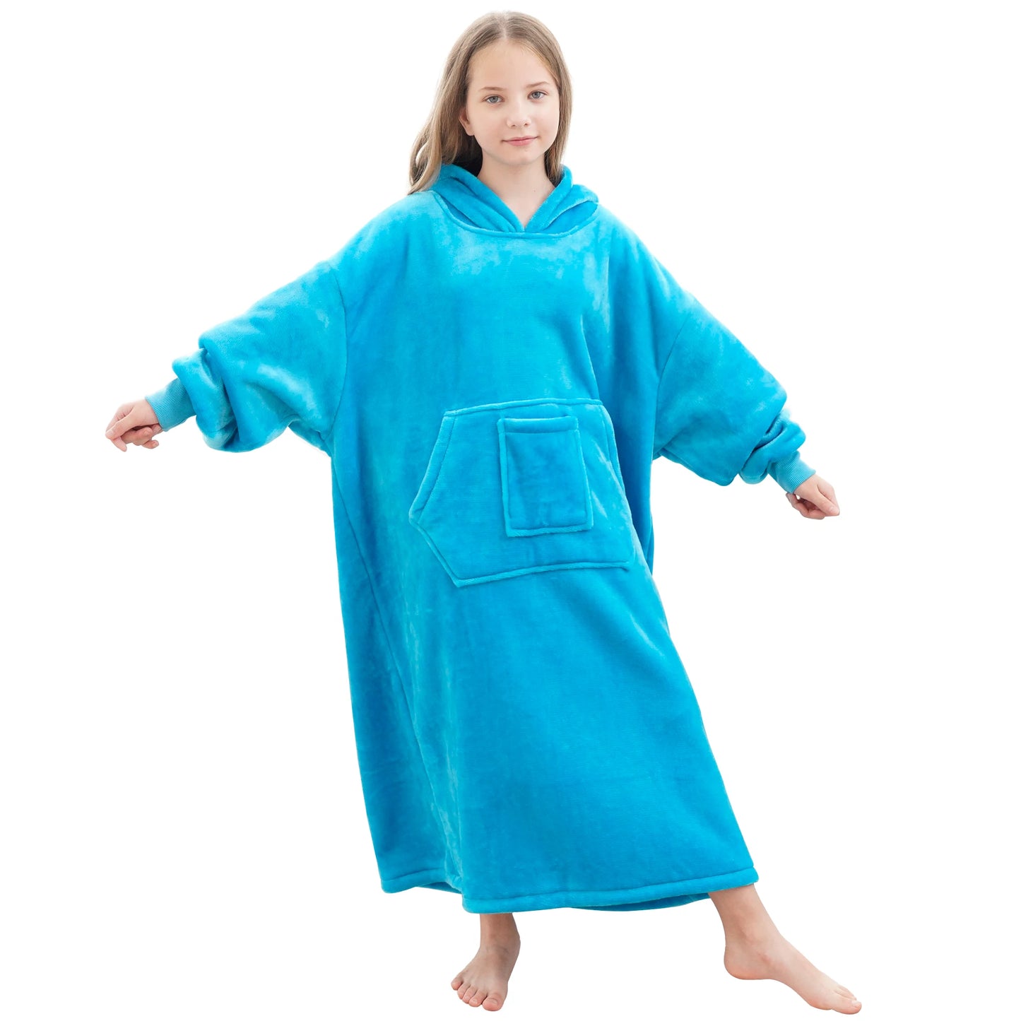 Winter children's large-sized pullover pajamas, with thick and fluffy lining, featuring pockets and sleeves, very comfortable