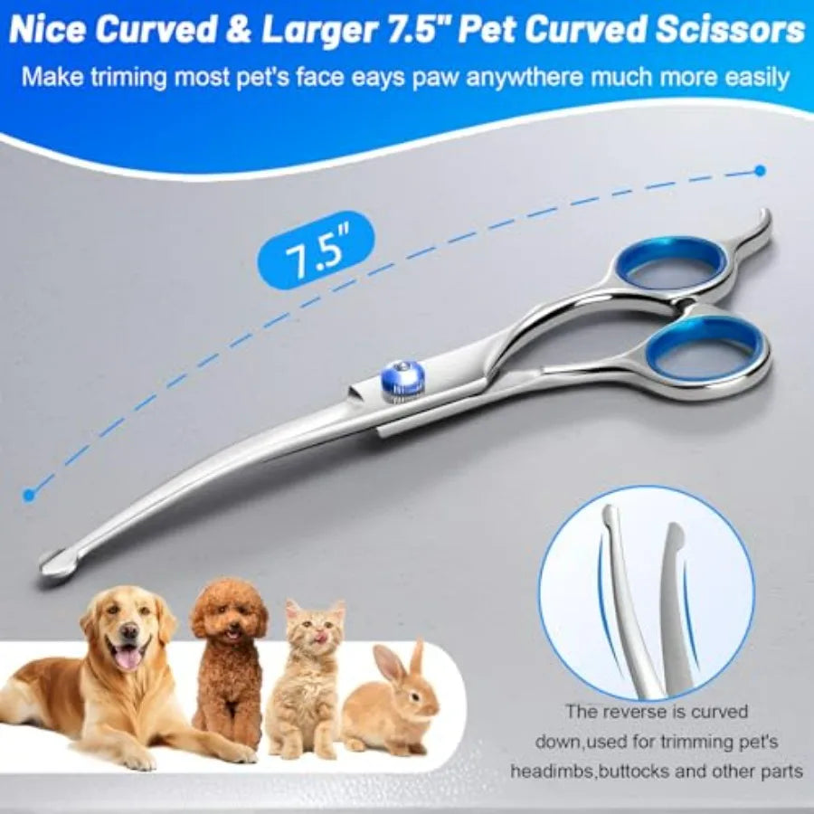 Dog Grooming Kit 9pcs Professional Scissors Set with Comb for Dogs Cats Dog Brush for Shedding Nail Clipper with Nail File Brus