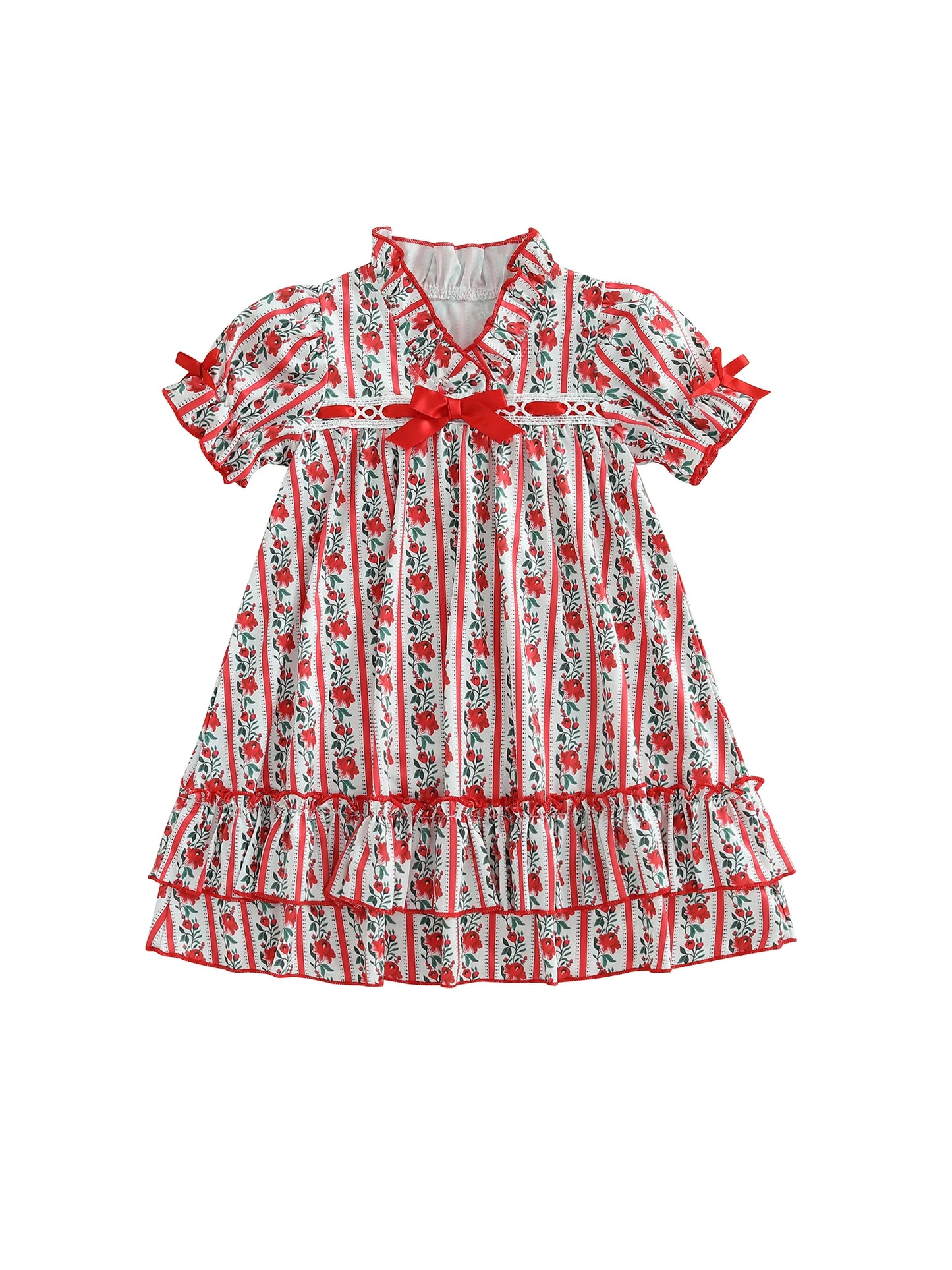 Girls Short Sleeve Floral Print V Neck Dress Summer Casual Daily Wear Clothes for Kids Cute and Stylish Dress