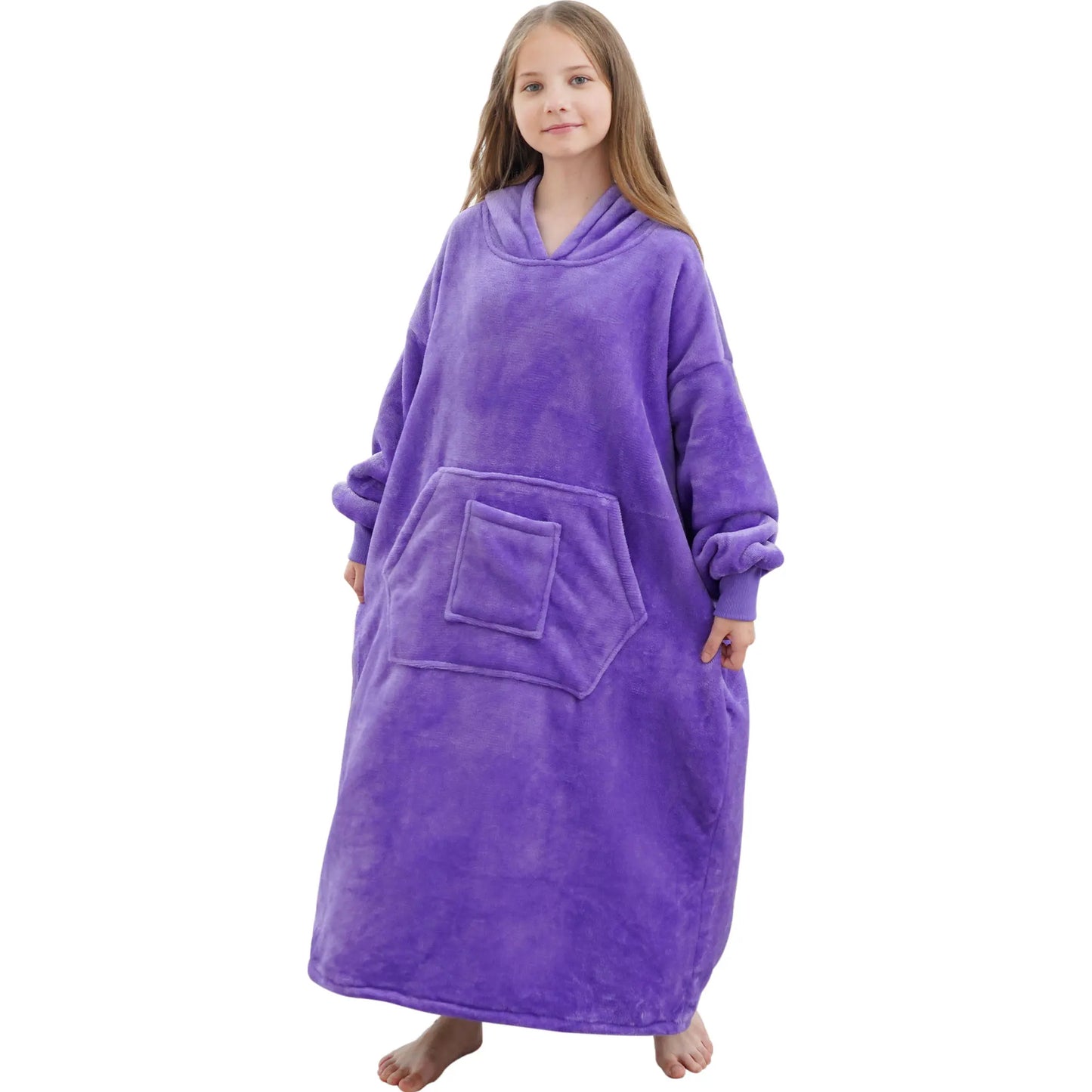 Winter children's large-sized pullover pajamas, with thick and fluffy lining, featuring pockets and sleeves, very comfortable