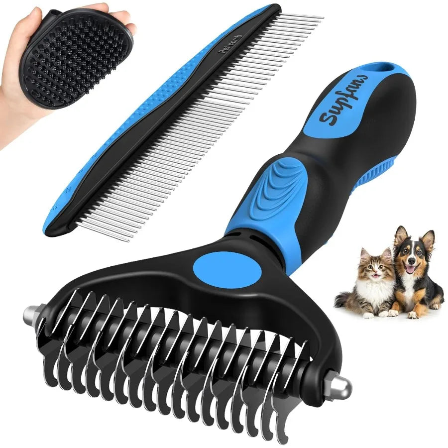 3PCS Pet Grooming Rake Metal Comb Bath Brush for Dogs and Cats DoubleSided Dematting Tool ExtraWide Deshedding Dog Brush for Lo