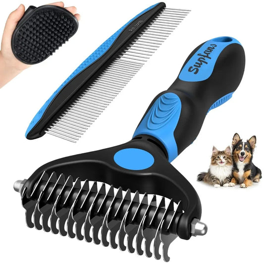 3PCS Pet Grooming Rake Metal Comb Bath Brush for Dogs and Cats DoubleSided Dematting Tool ExtraWide Deshedding Dog Brush for Lo