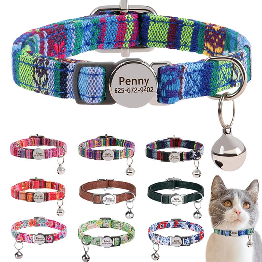 Cat Collar Free Personalized Kitten Collars Engraved Pet Puppy Name Necklace Collars Anti-lost for Cats Small Dogs Adjustable
