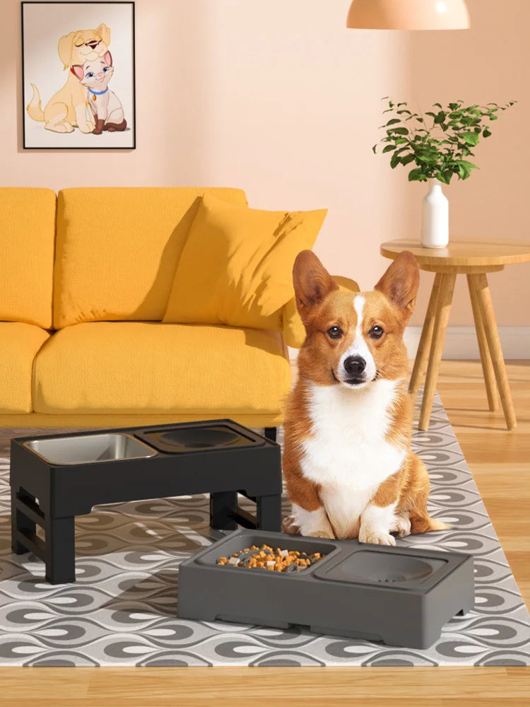 Dog Feeding Table Stainless Steel Bowl Foldable Raised Feeder Non Slip Durable Black Pet Food Stand Small Medium Dogs Use