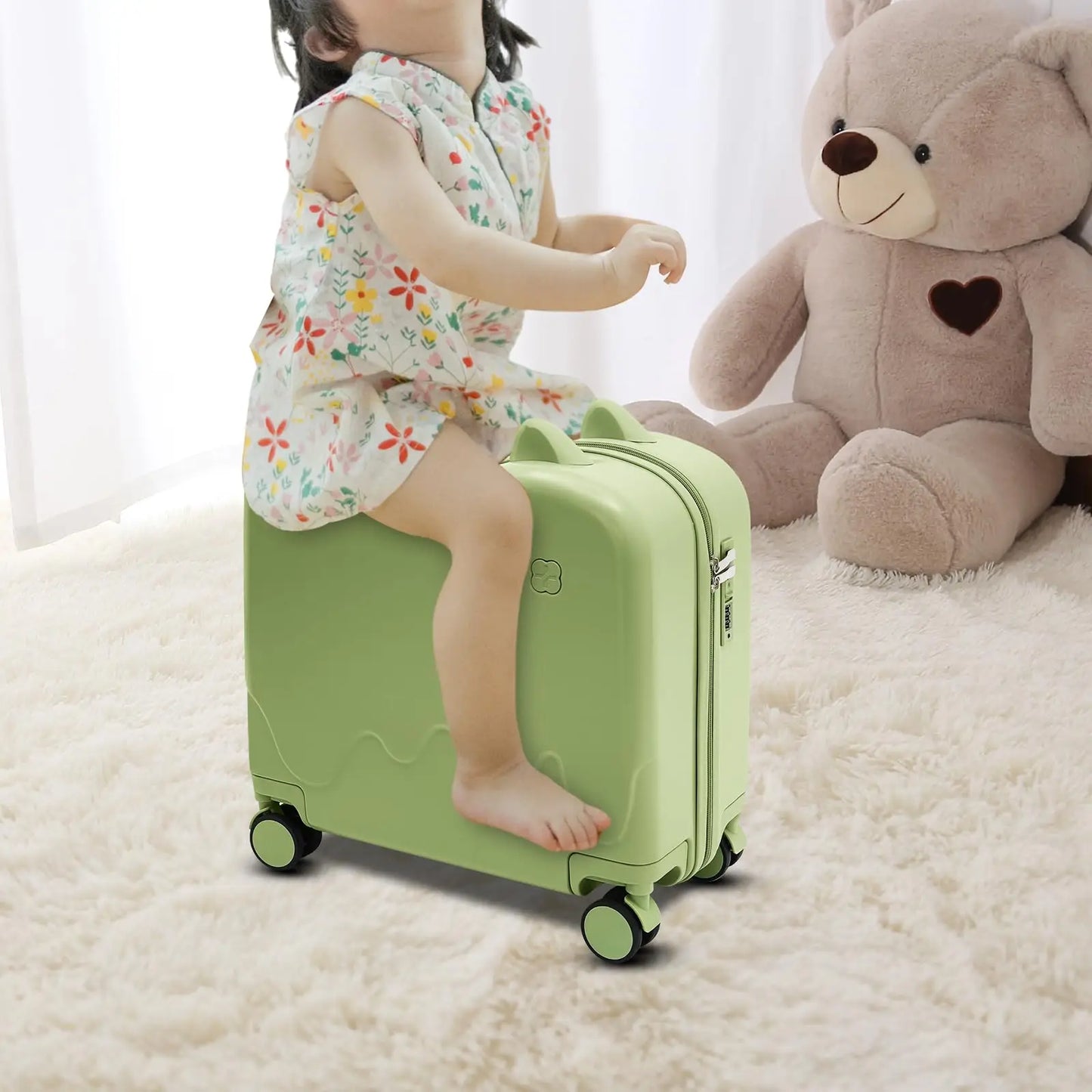 18" Kids Carry On Luggage, Ride-On Kids' Suitcase with Double Spinner Wheels, Cute Lightweight Tow-Along Luggage with Password L