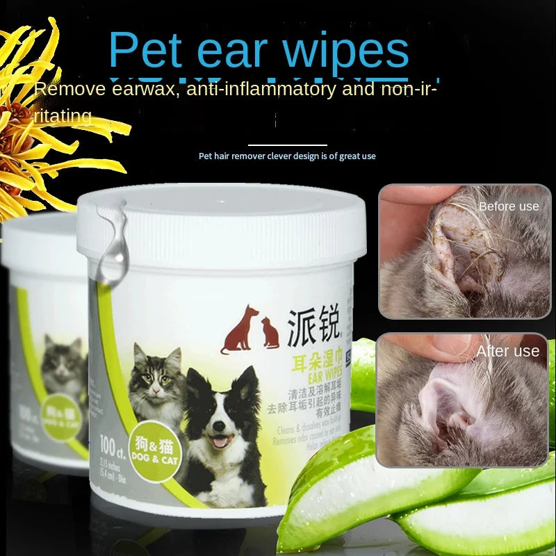 100pcs Pet ear wipes Cat dog teddy puppies wet  Cleaning Dedicated to earwax parvovirus Skincare  supplies