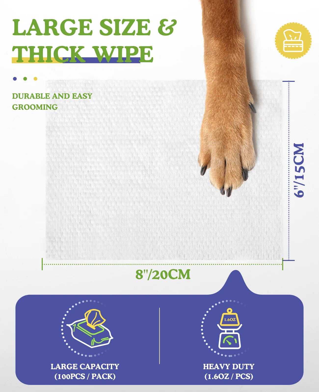 Dog Wipes Puppy Wipes for Face Eye Ears Body Bath Unscented Hypoallergenic Thick Dog Grooming Wipes for Cleaning Deodorizing