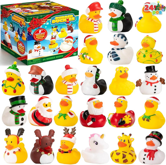 24 PCS Christmas Ducks for Stocking Stuffers Xmas Rubber Duck Bath Toys for Kids Gift Party Favor Novelty Duckies
